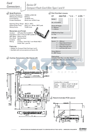 CF050P2S-013-40DS1 datasheet - Compact Flash Card Slim Type I and II