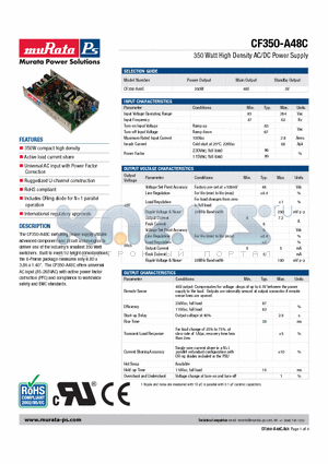 CF350-A48C datasheet - 350 Watt High Density AC/DC Power Supply