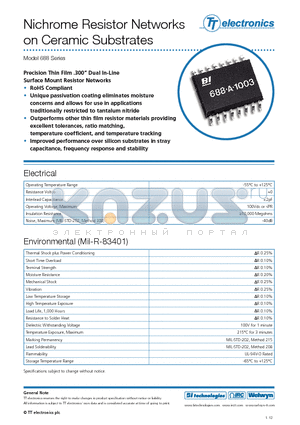 688_12 datasheet - Precision Thin Film .300 Dual In-Line Surface Mount Resistor Networks