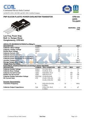 CFB1342 datasheet - PNP SILICON PLASTIC POWER DARLINGTON TRANSISTOR