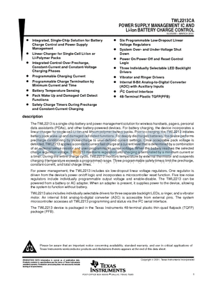 TWL2213CA datasheet - POWER SUPPLY MANAGEMENT IC AND Li-Ion BATTERY CHARGE CONTROL