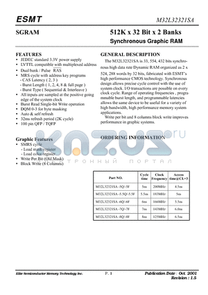 M32L32321SA-6Q datasheet - 512K x 32 Bit x 2 Banks Synchronous Graphic RAM