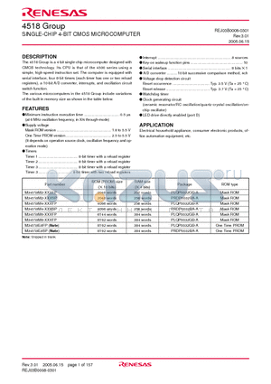 M34518M2-XXXFP datasheet - SINGLE-CHIP 4-BIT CMOS MICROCOMPUTER