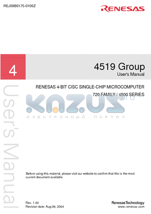 M34519E8FP datasheet - 4-BIT CISC SINGLE-CHIP MICROCOMPUTER 720 FAMILY / 4500 SERIES