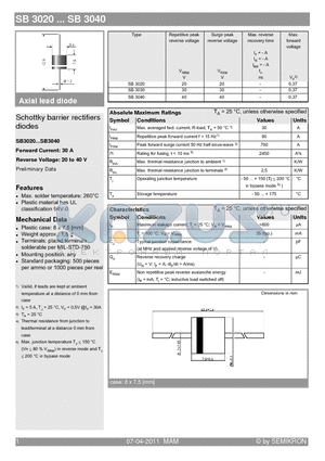 SB3040 datasheet - Schottky barrier rectifiers diodes