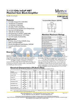 CGB7389-BD datasheet - 2.1-2.5 GHz InGaP HBT Matched Gain Block Amplifier