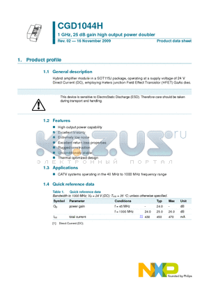 CGD1044H_09 datasheet - 1 GHz, 25 dB gain high output power doubler