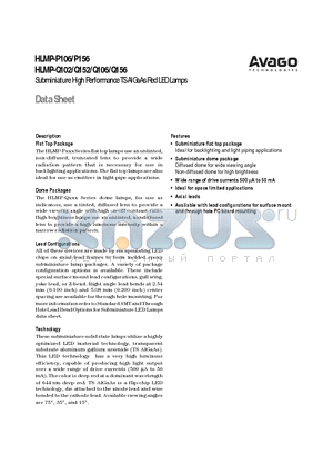 HLMP-P156 datasheet - Subminiature High Performance TS AlGaAs Red LED Lamps