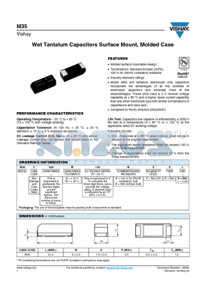 M35C826K123BZSL datasheet - Wet Tantalum Capacitors Surface Mount, Molded Case