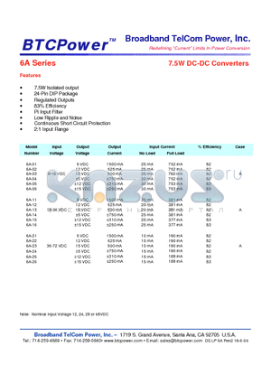 6A-05 datasheet - 7.5W DC-DC Converters