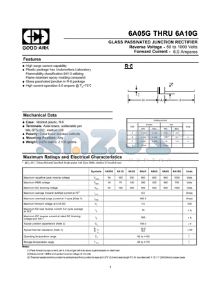 6A05G datasheet - GLASS PASSIVATED JUNCTION RECTIFIER
