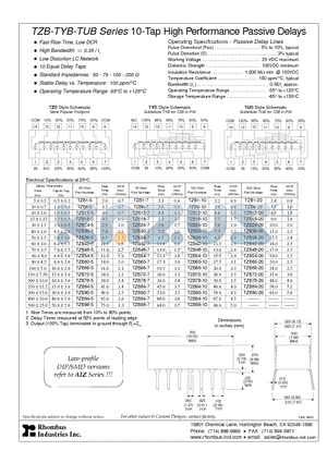 TZB12-10 datasheet - TZB-TYB-TUB Series 10-Tap High Performance Passive Delays