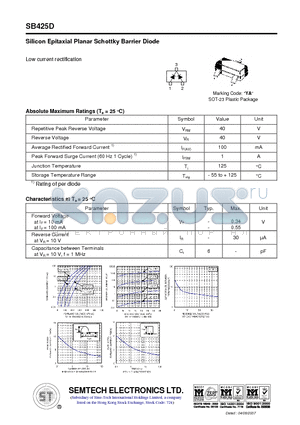 SB425D datasheet - Silicon Epitaxial Planar Schottky Barrier Diode