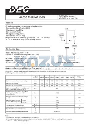 6A10G datasheet - CURRENT 6.0 Amperes VOLTAGE 50 to 1000 Volts