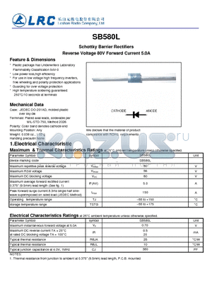 SB580L datasheet - Schottky Barrier Rectifiers Reverse Voltage 80V Forward Current 5.0A