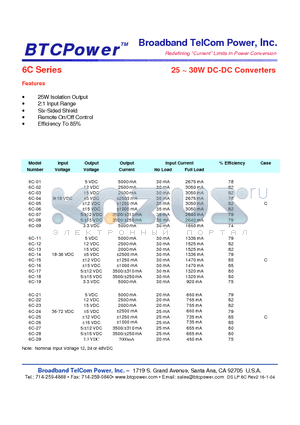 6C-01 datasheet - 25 ~ 30W DC-DC Converters