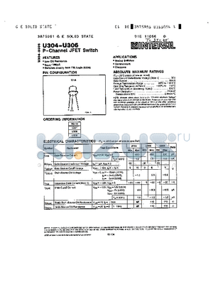 U305 datasheet - P-CHANNEL JFET SWITCH