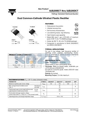 U30DCT datasheet - Dual Common-Cathode Ultrafast Plastic Rectifier