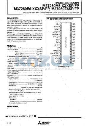 M37260E6-XXXFP datasheet - SINGLE-CHIP 8BIT CMOS MICROCOMPUTER WITH ON-SCREEN DISPLAY CONTROLLER