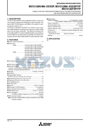 M37212 datasheet - SINGLE-CHIP 8-BIT CMOS MICROCOMPUTER for VOLTAGE SYNTHESIZER