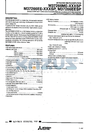 M37266EE-XXXSP datasheet - SINGLE-CHIP 8-BIT CMOS MICROCOMPUTER with CLOSED CAPTION DECODER and ON-SCREEN DISPLAY CONTROLLER