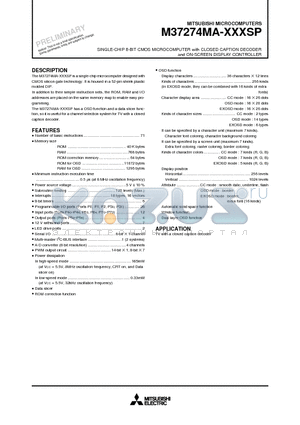 M37274MA-084SP datasheet - SINGLE-CHIP 8-BIT CMOS MICROCOMPUTER with CLOSED CAPTION DECODER and ON-SCREEN DISPLAY CONTROLLER