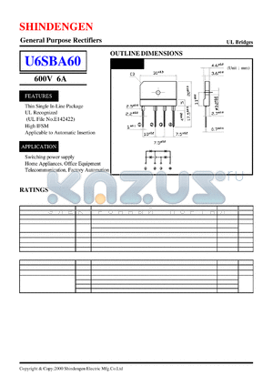 U6SBA60 datasheet - General Purpose Rectifiers(600V 6A)