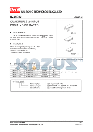 U74HC32L-P14-T datasheet - QUADRUPLE 2-INPUT POSITIVE-OR GATES