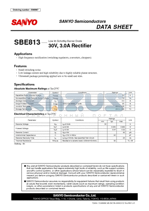 SBE813 datasheet - Low IR Schottky Barrier Diode 30V, 3.0A Rectifier