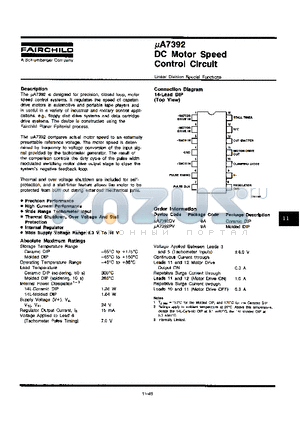 UA7392 datasheet - DC MOTOR SPEED CONTROL CIRCUIT