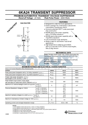 6KA24 datasheet - PREMIUM AUTOMOTIVE TRANSIENT VOLTAGE SUPPRESSOR