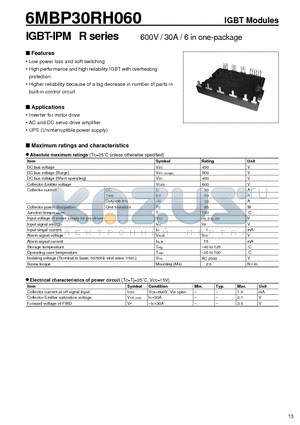 6MBP30RH060 datasheet - IGBT-IPM(600V/30A)
