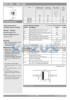 SBH1845 datasheet - High temperature schottky barrier diodes