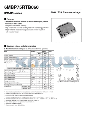 6MBP75RTB060 datasheet - IPM-R3 series 600V / 75A 6 in one-package