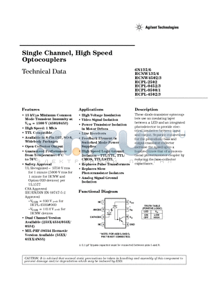 6N135 datasheet - Single Channel, High Speed Optocouplers