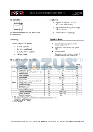 6N136 datasheet - HIGH SPEED OPTICALLY COUPLED ISOLATOR PHOTOTRANSISTOR OUTPUT