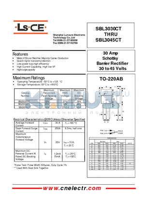 SBL3045CT datasheet - 30Amp schottky barrier rectifier 30to45 volts