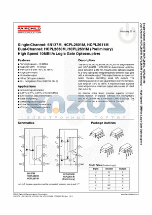 6N137SDVM datasheet - High Speed 10MBit/s Logic Gate Optocouplers