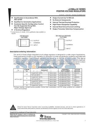 UA78MXX-Q1 datasheet - POSITIVE-VOLTAGE REGULATORS