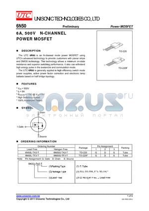 6N50L-TA3-T datasheet - 6A, 500V N-CHANNEL POWER MOSFET