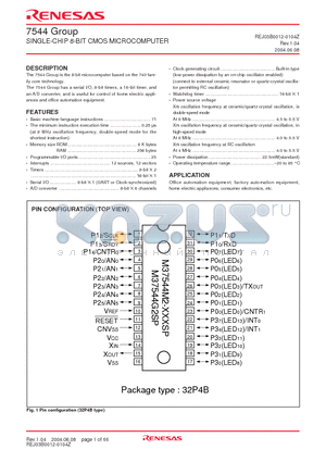 M37544 datasheet - SINGLE-CHIP 8-BIT CMOS MICROCOMPUTER