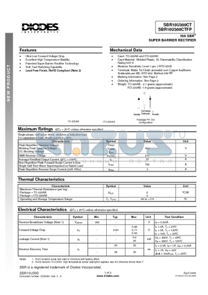 SBR10U300CT datasheet - 10A SBR^ SUPER BARRIER RECTIFIER