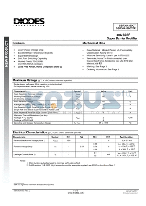 SBR30A150CT datasheet - 30A SBR Super Barrier Rectifier