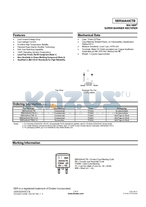 SBR30A45CTB-G datasheet - 30A SBR^ SUPER BARRIER RECTIFIER