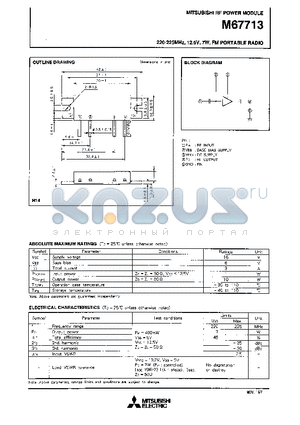 M37713 datasheet - 220-225MHz, 12.5V, 7W, FM PORTABLE RADIO