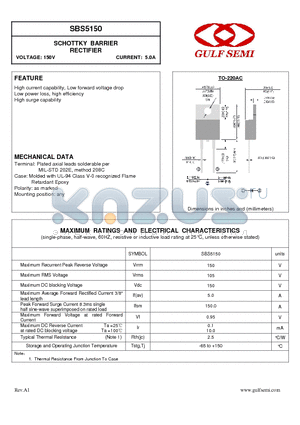 SBS5150 datasheet - SCHOTTKY BARRIER RECTIFIER VOLTAGE: 150V CURRENT: 5.0A