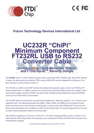 UC232R datasheet - ChiPi Minimum Component FT232RL USB to RS232 Converter Cable