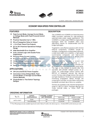 UC28023 datasheet - ECONOMY HIGH-SPEED PWM CONTROLLER