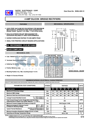 SBU4J datasheet - 4 AMP SILICON BRIDGE RECTIFIERS