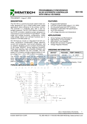 SC1155CSW datasheet - PROGRAMMABLE SYNCHRONOUS DC/DC HYSTERETIC CONTROLLER WITH VRM 9.0 VID RANGE